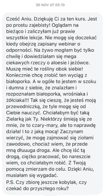 Opinia uczestniczki kursu