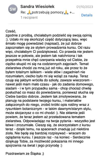Opinia uczestniczki kursu