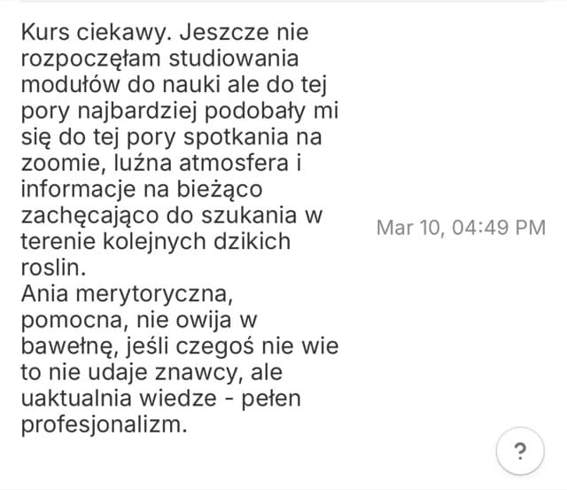 Opinia uczestniczki kursu